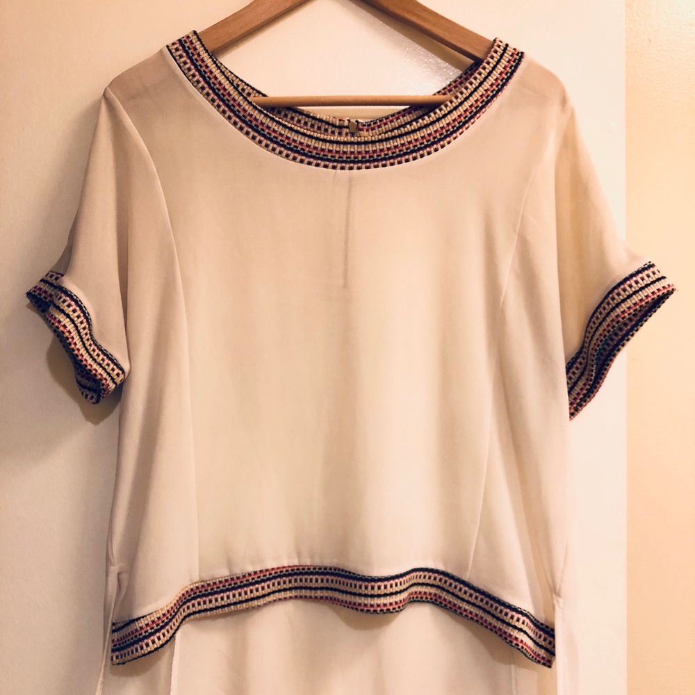 Pookie & Sebastian cream blouse, color rib collar